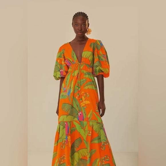 FARM Rio Orange and Green Tropical Maxi Dress NWT - Picture 1 of 8